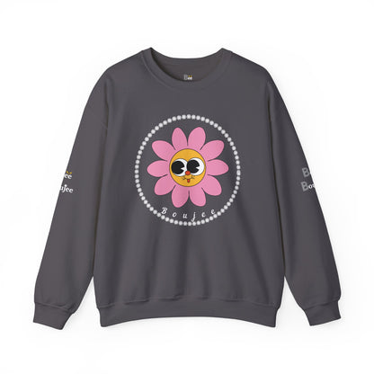 Boujee Flower Smiley Face Pink Gold Wide-Eyed - Heavy Blend™ Dark Colors Crewneck Sweatshirt