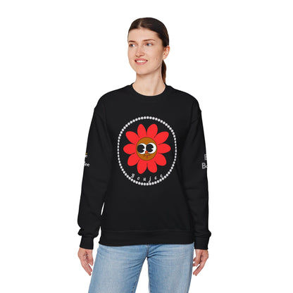 Boujee Flower Smiley Face Red Brown Wide-Eyed - Heavy Blend™ Dark Colors Crewneck Sweatshirt