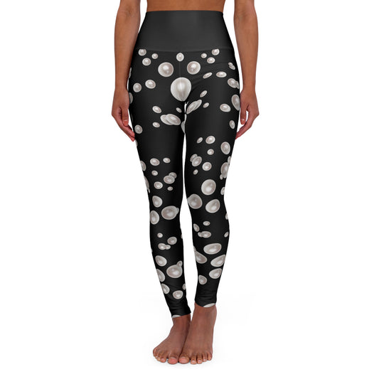 "The Boujee Hive" Stylish High Waisted Yoga Leggings with Pearls Print - MEDIUM