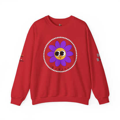 Boujee Flower Smiley Face Purple Gold Wide-Eyed - Heavy Blend™ Light Colors Crewneck Sweatshirt
