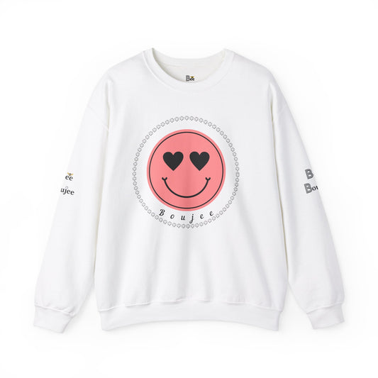 Boujee Smiley Face Pink Heart Eyes - Heavy Blend™ Light Colors Crewneck Sweatshirt