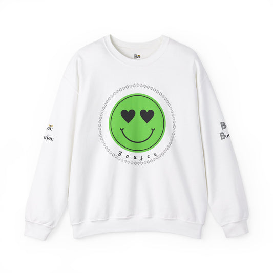 Boujee Smiley Face Heart Eyes Green - Heavy Blend™ Light Colors Crewneck Sweatshirt