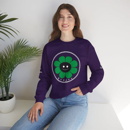 Boujee Flower Smiley Face Green Black - Heavy Blend™ Dark Colors Crewneck Sweatshirt