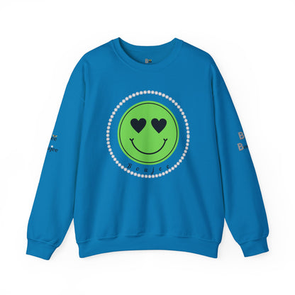 Boujee Smiley Face Heart Eyes Green - Heavy Blend™ Light Colors Crewneck Sweatshirt