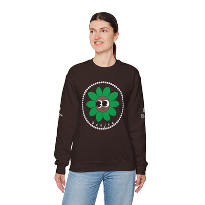 Boujee Flower Smiley Face Green Brown Wide-Eyed - Heavy Blend™ Dark Colors Crewneck Sweatshirt