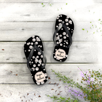 Boujee & Blessed BLACK (Sea of Pearls) Flip-Flops - SMALL