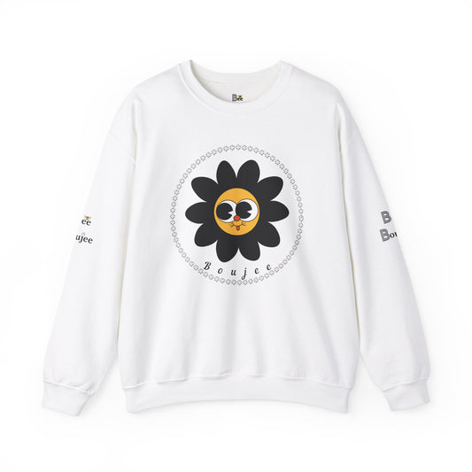 Boujee Flower Smiley Face Black Gold Wide-Eyed - Heavy Blend™ Light Colors Crewneck Sweatshirt