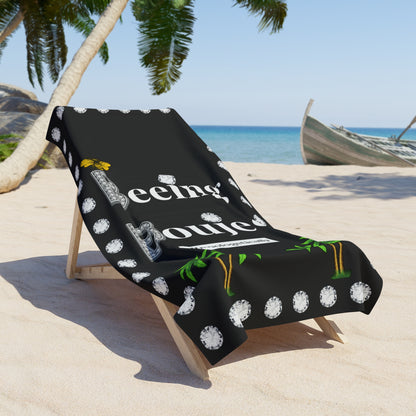 Beeing Boujee Diamonds - Beach Towel BLACK Palm Trees