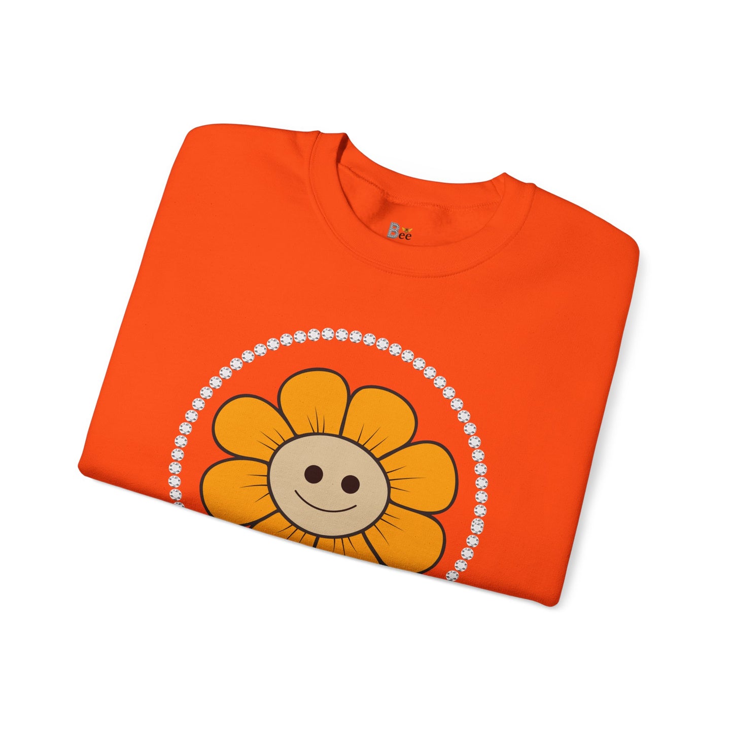 Boujee Flower Smiley Face Gold Tan - Heavy Blend™ Light Colors Crewneck Sweatshirt