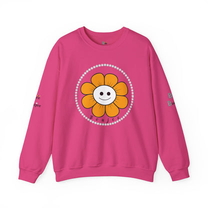 Boujee Flower Smiley Face Gold White - Heavy Blend™ Light Colors Crewneck Sweatshirt
