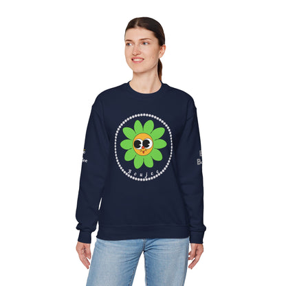 Boujee Flower Smiley Face Green Gold Wide-Eyed - Heavy Blend™ Dark Colors Crewneck Sweatshirt