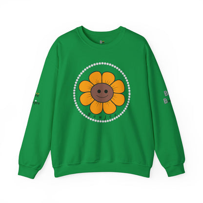Boujee Flower Smiley Face Gold Brown - Heavy Blend™ Light Colors Crewneck Sweatshirt