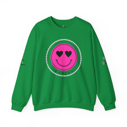 Boujee Smiley Face Heart Eyes Pink - Heavy Blend™ Light Colors Crewneck Sweatshirt