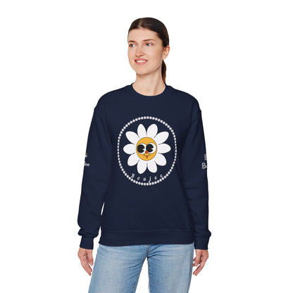 Boujee Flower Smiley Face White Gold Wide-Eyed - Heavy Blend™ Dark Colors Crewneck Sweatshirt