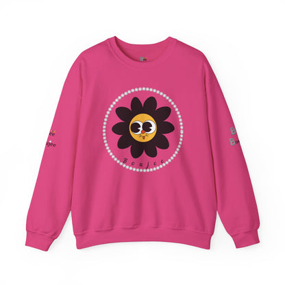 Boujee Flower Smiley Face Black Gold Wide-Eyed - Heavy Blend™ Light Colors Crewneck Sweatshirt