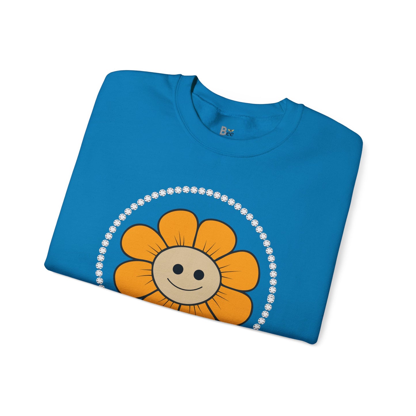 Boujee Flower Smiley Face Gold Tan - Heavy Blend™ Light Colors Crewneck Sweatshirt