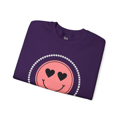 Boujee Smiley Face Pink Heart Eyes - Heavy Blend™ Dark Colors Crewneck Sweatshirt