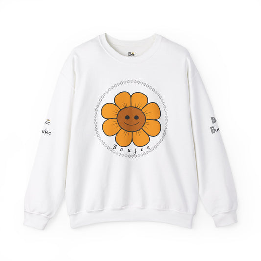 Boujee Flower Smiley Face Gold Light Brown - Heavy Blend™ Light Colors Crewneck Sweatshirt