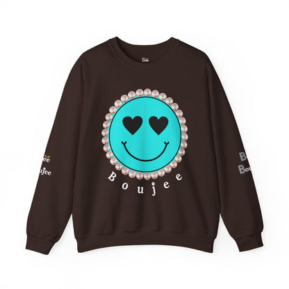 Bee Boujee - Boujee Smiley Face Turquoise in Diamonds Heavy Blend™ Dark Colors Crewneck Sweatshirt