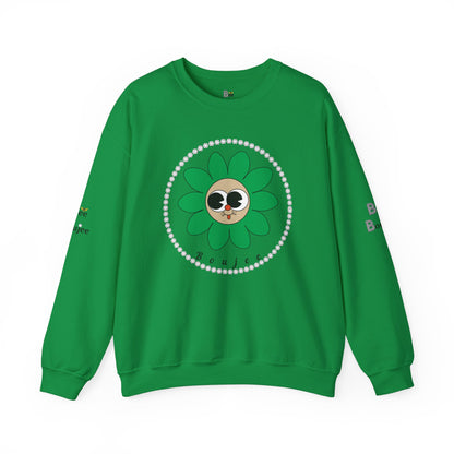 Boujee Flower Smiley Face Green Tan Wide-Eyed - Heavy Blend™ Light Colors Crewneck Sweatshirt