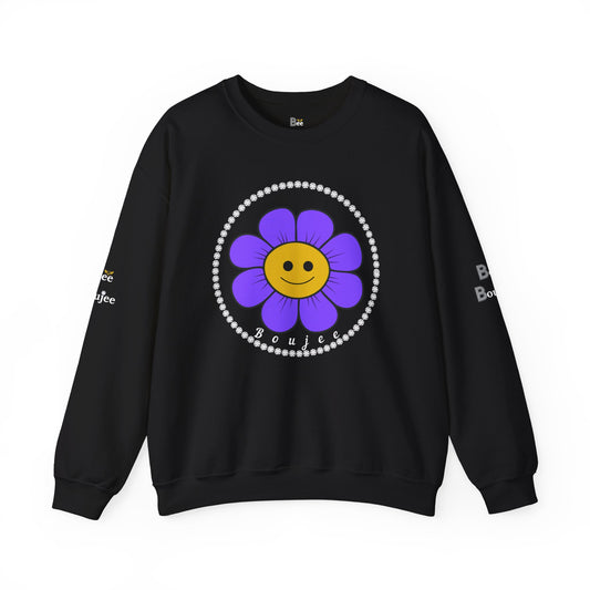 Boujee Flower Smiley Face Purple Gold - Heavy Blend™ Dark Colors Crewneck Sweatshirt