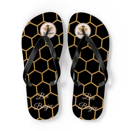 Bee Boujee Golden Honeycomb Flip-Flops (Black & Gold) - EXTRA LARGE