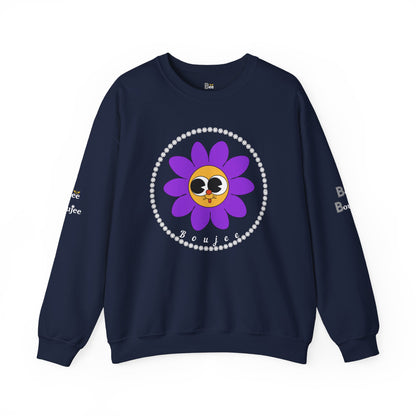 Boujee Flower Smiley Face Purple Gold Wide-Eyed - Heavy Blend™ Dark Colors Crewneck Sweatshirt