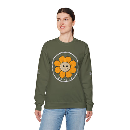 Boujee Flower Smiley Face Gold Tan - Heavy Blend™ Dark Colors Crewneck Sweatshirt