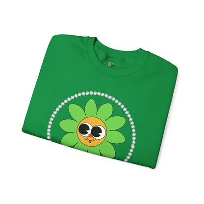 Boujee Flower Smiley Face Green Gold Wide-Eyed - Heavy Blend™ Light Colors Crewneck Sweatshirt