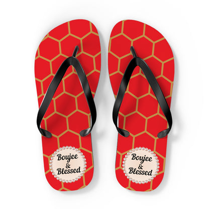 Boujee & Blessed Flip Flops - RED Golden Honeycomb - EXTRA LARGE