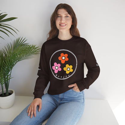 Boujee Mini Flowers Pink Orange Yellow in Diamonds Heavy Blend™ Dark Colors Crewneck Sweatshirt