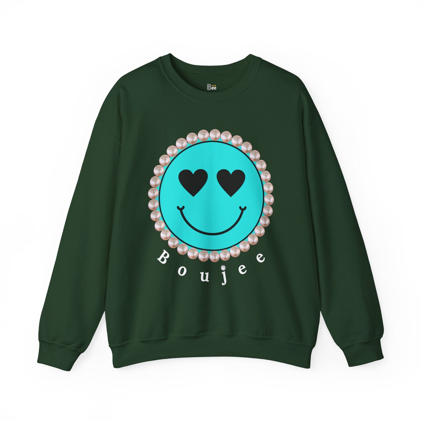 Bee Boujee - Boujee Smiley Face Turquoise in Pearls Heavy Blend™ Dark Colors Crewneck Sweatshirt