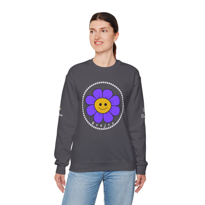 Boujee Flower Smiley Face Purple Gold - Heavy Blend™ Dark Colors Crewneck Sweatshirt