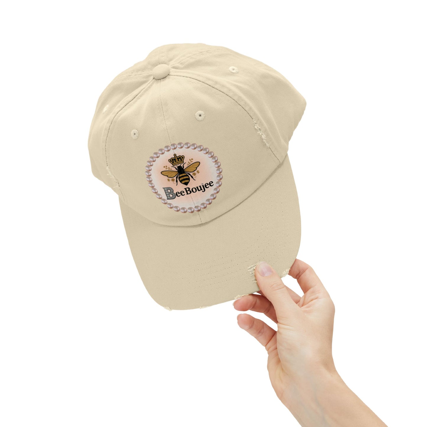 Bee Boujee Distressed Pearl-Emblem Cap