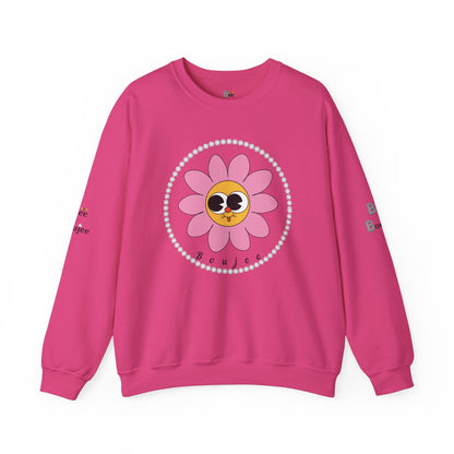Boujee Flower Smiley Face Pink Gold Wide-Eyed - Heavy Blend™ Light Colors Crewneck Sweatshirt