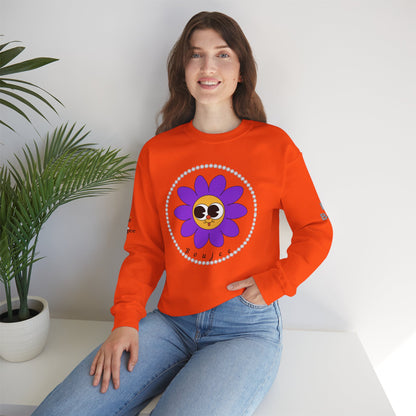 Boujee Flower Smiley Face Purple Gold Wide-Eyed - Heavy Blend™ Light Colors Crewneck Sweatshirt