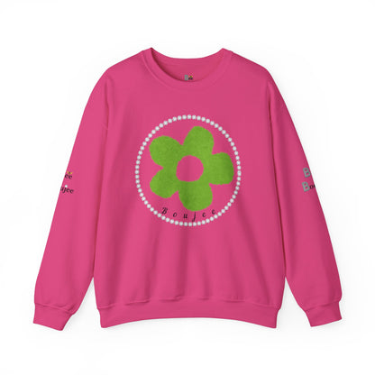 Boujee Fuzzy Green Flower - Heavy Blend™ Light Colors Crewneck Sweatshirt