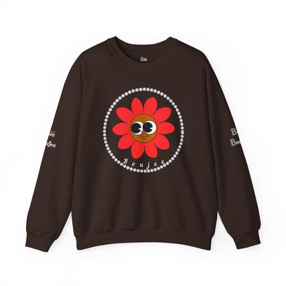 Boujee Flower Smiley Face Red Brown Wide-Eyed - Heavy Blend™ Dark Colors Crewneck Sweatshirt