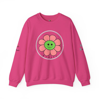 Boujee Flower Smiley Face Pink Green - Heavy Blend™ Light Colors Crewneck Sweatshirt
