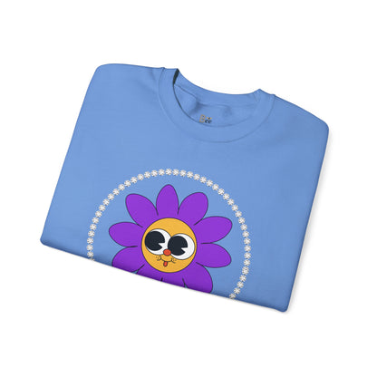 Boujee Flower Smiley Face Purple Gold Wide-Eyed - Heavy Blend™ Light Colors Crewneck Sweatshirt