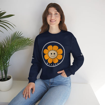 Boujee Flower Smiley Face Gold Tan - Heavy Blend™ Dark Colors Crewneck Sweatshirt