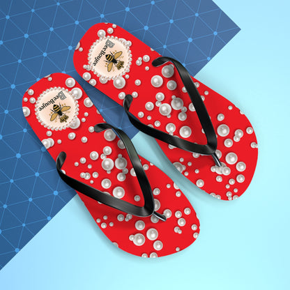 Bee Boujee Flip Flops - RED in Sea of Pearls - EXTRA LARGE