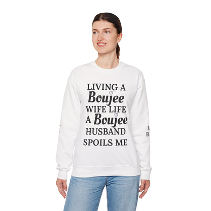 Living a Boujee Wife Life A Boujee Husband Spoils Me - Heavy Blend™ Light Colors Crewneck Sweatshirt