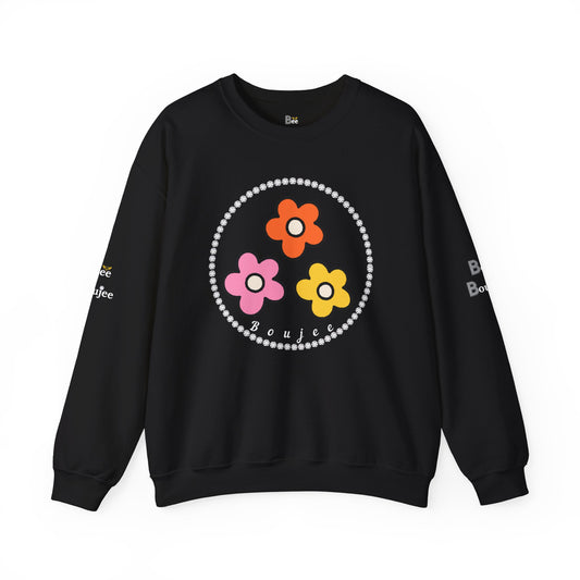 Boujee Mini Flowers Pink Orange Yellow in Diamonds Heavy Blend™ Dark Colors Crewneck Sweatshirt