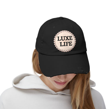 Luxe Life - Distressed Pearl-Emblem Cap