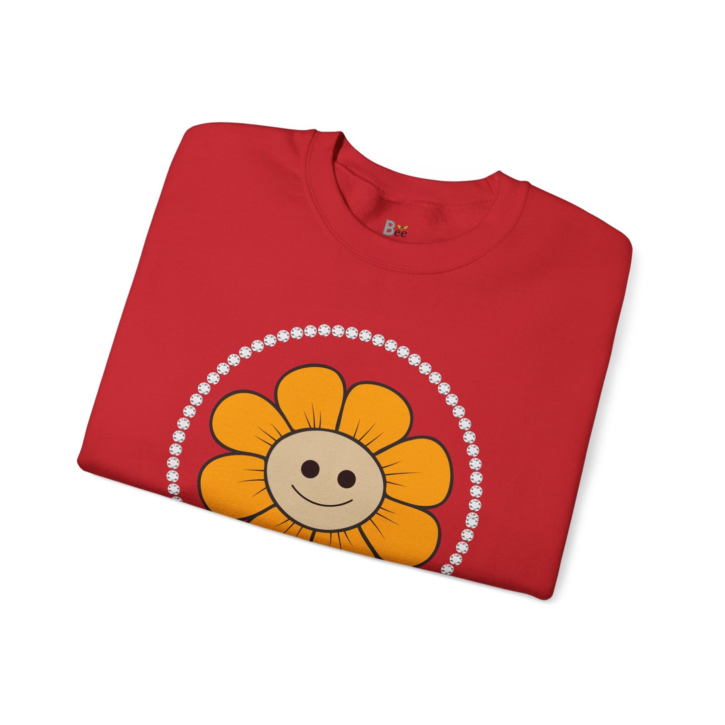 Boujee Flower Smiley Face Gold Tan - Heavy Blend™ Light Colors Crewneck Sweatshirt