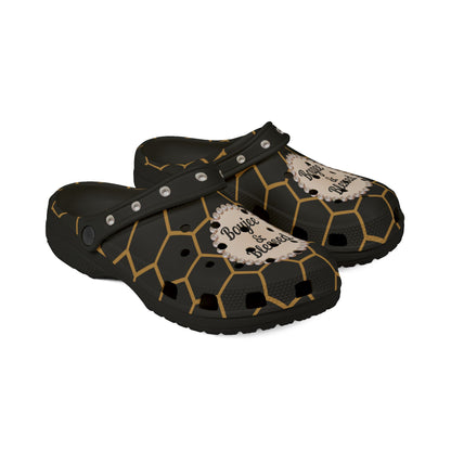 Boujee & Blessed Golden Honeycomb Clogs with Charms