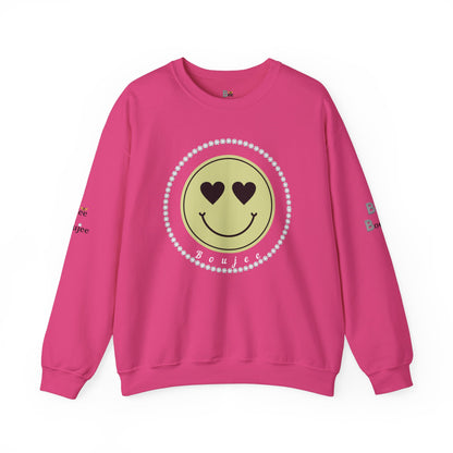 Boujee Smiley Face Heart Eyes Beige - Heavy Blend™ Light Colors Crewneck Sweatshirt