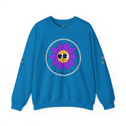Boujee Flower Smiley Face Purple Gold Wide-Eyed - Heavy Blend™ Light Colors Crewneck Sweatshirt