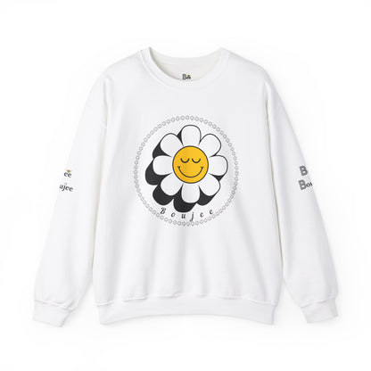 Boujee Flower Smiley Face Closed Eyes White Gold - Heavy Blend™ Light Colors Crewneck Sweatshirt